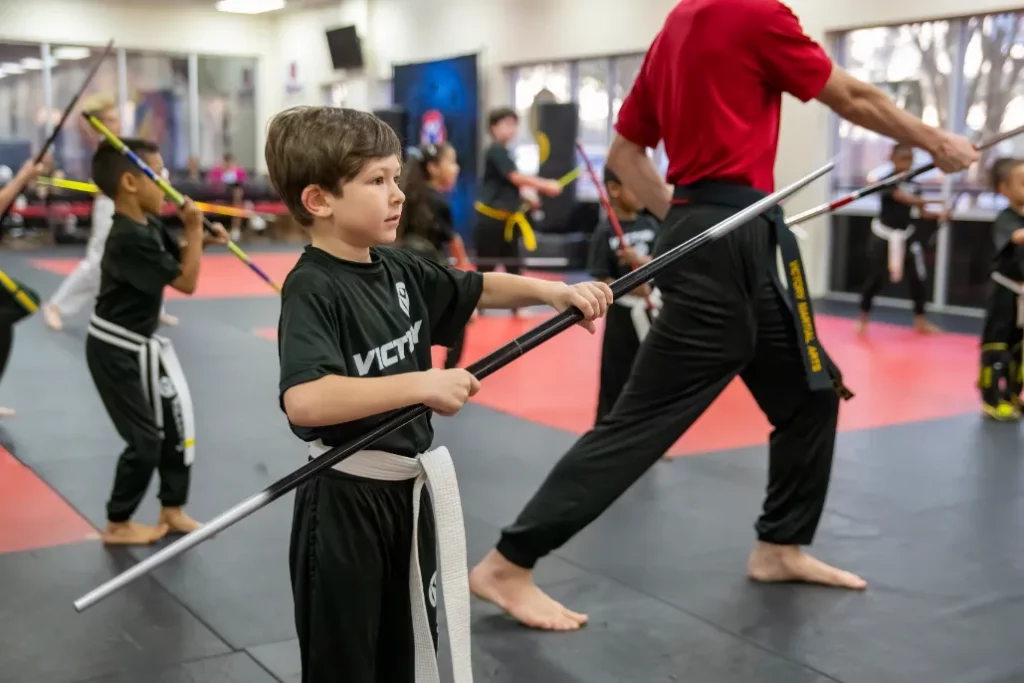 Boy Holding a Stick at Victory Martial Arts Training for Young Children in Ocoee, Florida