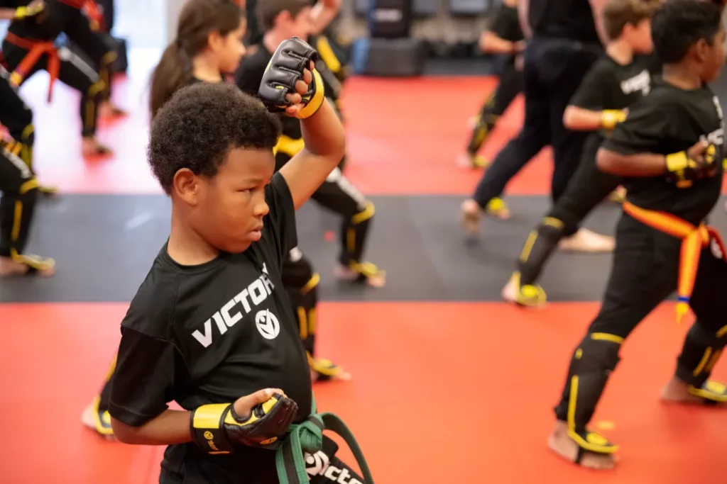 Boy Raising Hand During the Victory Martial Arts Program in Leon Springs, Texas