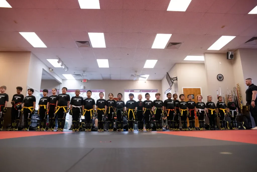 Kids Lined Up For the Karate Class at Victory Martial Arts in Blossom Hill, California